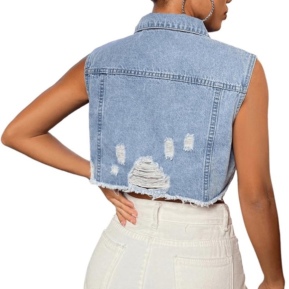 Cropped Denim Vest NWOT - Picture 2 of 8